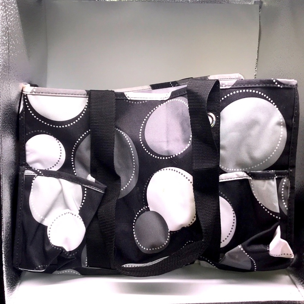 Thirty one gifts 31 canvas tote bag black and white polka dots circles medium